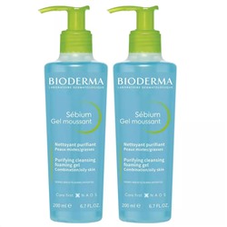 Биодерма Набор: Очищающий гель для жирной и проблемной кожи, 2х200 мл (Bioderma, Sebium)