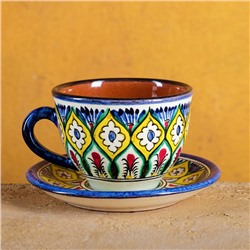 Чайная пара Риштанская Керамика "Цветы", 200мл, синяя