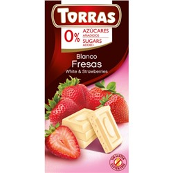 Молочный шоколад TORRAS (клубника)без добавления сахара 75 г  (срок реализации до 11.04.2024 г)
