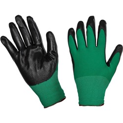 Перчатки трикотажные нейлоновые зеленые с черным нитриловым покрытием "ANG-ELL"