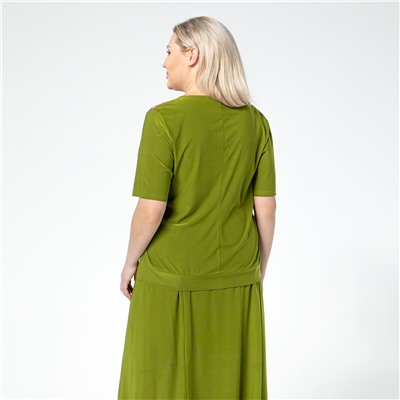 Костюм, трикотаж, блуза, юбка, зеленый