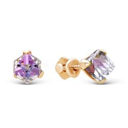 Серьги-пусеты из золочёного серебра с кристаллами Swarovski мистик розовый 925 пробы 0049сз-001VL