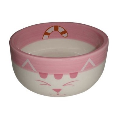 N1 Миска керамическая, розовая, рисунок довольная кошка 11,5*5см