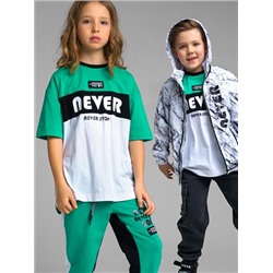12201618 Фуфайка трикотажная для мальчиков (футболка), зеленый,белый