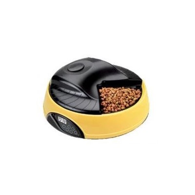 Feed ex Автоматическая кормушка для кошек и собак с емкостью для льда или воды с ЖК дисплеем для любого вида корма 4 кормления. цвет желтый