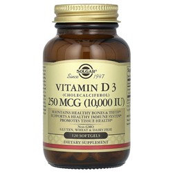 Solgar, витамин D3 (холекальциферол), 250 мкг (10 000 МЕ), 120 капсул
