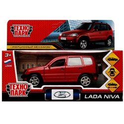Машина металл LADA NIVA длина 12 см, двери, багаж, инерц, красный, кор. Технопарк в кор.2*36шт