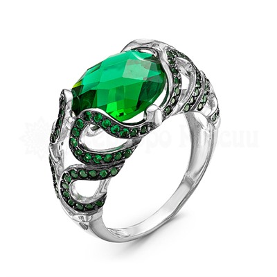 Кольцо из серебра с зелёным кварцем родированное 925 пробы к0353р132