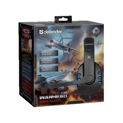 Игровая гарнитура Defender Warhead G-160 черный+синий, кабель 2,5 м  64118