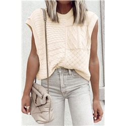 Beige Cable Knit Dolman Armholes Sweater Tank