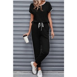 Black Colorblock Trim Casual Two Piece Lounge Set