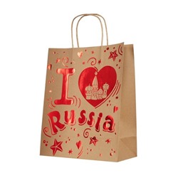 Крафт-пакет подарочный "Люблю Россию" с тиснением 26х32.4х12.7 см