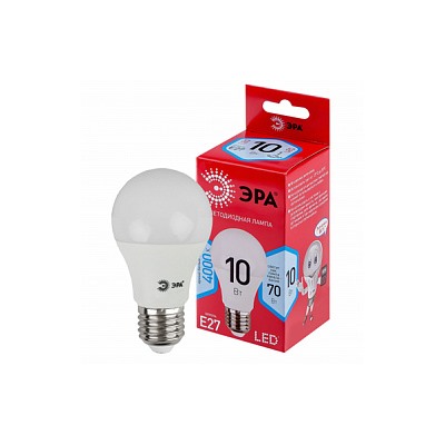 Лампа светодиодная "ЭРА" RED LINE LED A60-10W-840-E27 R, груша, 10 Вт (нейтральный свет)