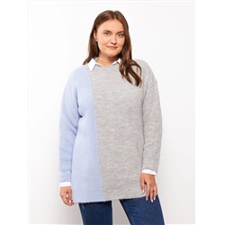 LCW Женский трикотажный свитер большого размера с круглым вырезом и цветными блоками с длинным рукавом