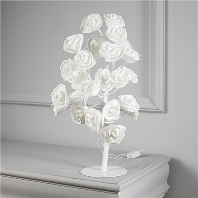 Светодиодный куст «Розы белые» 45 см, 24 LED, постоянное свечение, 220 В, свечение тёплое белое