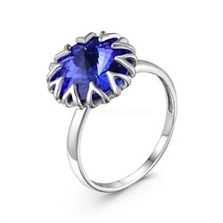 Кольцо из серебра с кристаллом Swarovski Синий родированное 925 пробы 0004кр-206