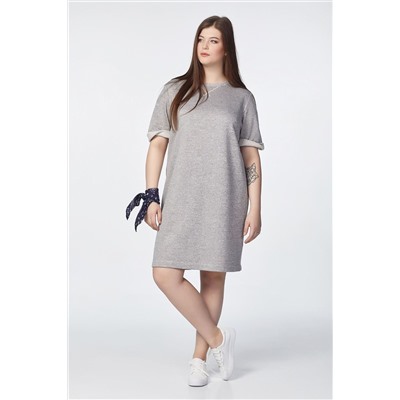 Платье-футболка трикотажное из хлопка большого размера серый меланж