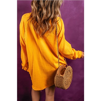 Oversized Crinkled Frayed Hem Tunic Shirt