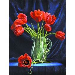 Рисунок на шелке МАТРЕНИН ПОСАД арт.37х49 - 4076 Тюльпаны на синем