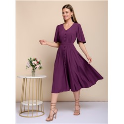 Платье фиолетовое длины миди с V-образным вырезом