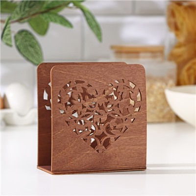 Салфетница деревянная «От чистого сердца», 12×12×5,5 см, цвет коричневый