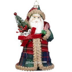 Стеклянная елочная игрушка Санта в Тартане 20 см, подвеска (Goodwill)
