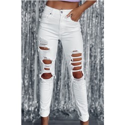 Белые джинсы-скинни с дырками
