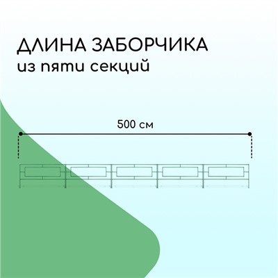 Ограждение декоративное, 55 × 500 см, 5 секций, металл, зелёное, «Газонный»