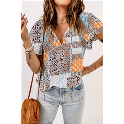 Multicolor Boho Mixed Patterns Flutter Sleeves Top