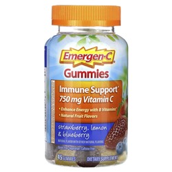 Emergen-C, Жевательные таблетки для поддержки иммунитета, клубника, лимон и голубика, 45 жевательных таблеток