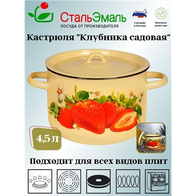 Кастрюля 4,5л 1с17/с крем. Клубника садовая