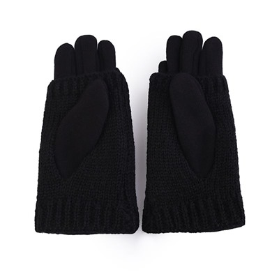 Трикотажные детские двойные перчатки-митенки Черный/M