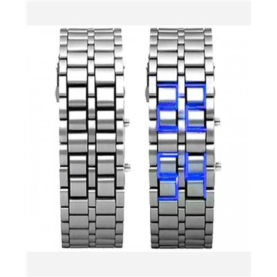 LED-часы "Самурай" Серебристый браслет, синие диоды 9046180