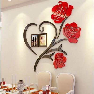 Наклейки интерьерные с фоторамками "Розы", декор на стену, панно 50 х 50 см, рамка 11 х 8 см