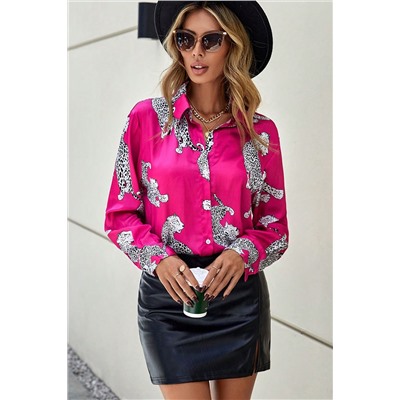 Rose Lively Leopard Print Button Front Shirt