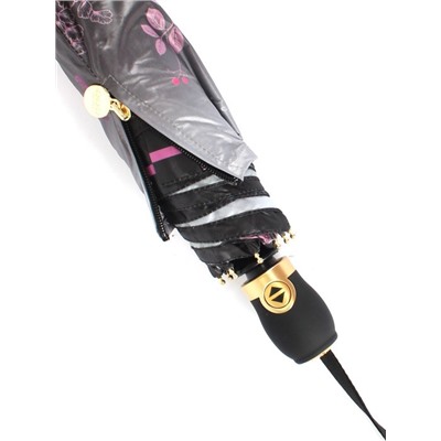 Зонт женский ТриСлона-L 3851C,  R=58см,  суперавт;  8спиц,  3слож,  набивной панорамный "Эпонж",  черный/серый 259937