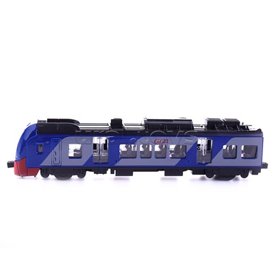 Модель металл Пассажирский Электропоезд, 17 см, (двери, синий,)инерц, в коробке