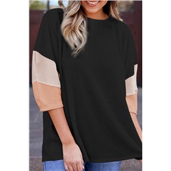 Carbon Grey Color Block Ribbed Knit Quarter Sleeve Top