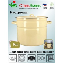 Кастрюля 9,0л 2с200/с без рис. крем.