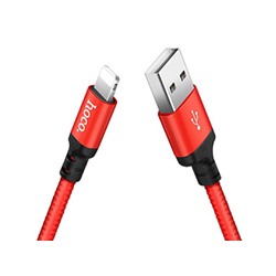 Дата-кабель USB 2.0A для Lightning 8-pin Hoco X14 нейлон 2м (Red Black)