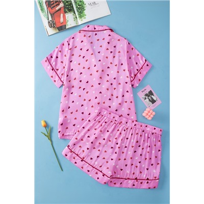 Pink Valentine Heart Shape Print Plus Size Sleepwear