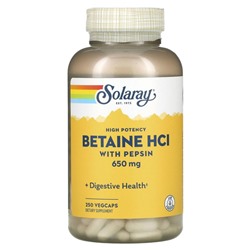 Solaray, высокоэффективный бетаина гидрохлорид с пепсином, 650 мг, 250 капсул VegCap
