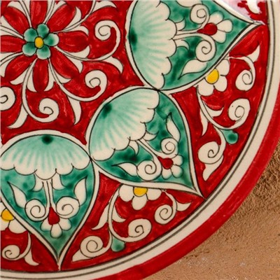 Тарелка Риштанская Керамика "Цветы", красная, плоская, 15 см, микс