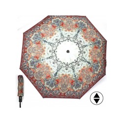 Зонт женский ТриСлона-880/L 3880,  R=55см,  суперавт;  8спиц,  3слож,  серый/оранж  (Пейсли)  234971