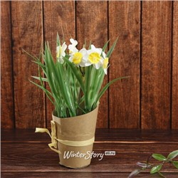 Искусственный цветок в горшке Нарцисс Arctic White 20 см (Kaemingk)