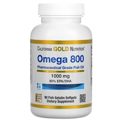 California Gold Nutrition, омега 800, рыбий жир фармацевтической степени чистоты, 80% ЭПК/ДГК, в форме триглицеридов, 1000 мг, 90 рыбно-желатиновых капсул
