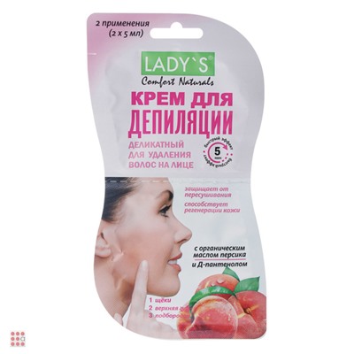 Крем для депиляции LADY S Comfort Naturals деликатный, для удаления волос на лице, 10 мл