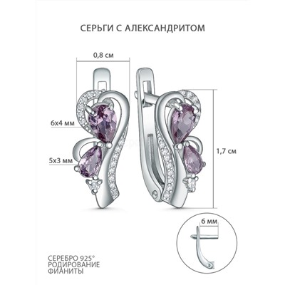 Кольцо из серебра с александритом и фианитами родированное 31117р946