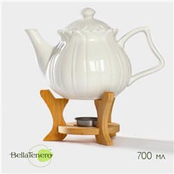 Чайник фарфоровый заварочный на подставке из бамбука BellaTenero «Тюльпан», 700 мл, цвет белый