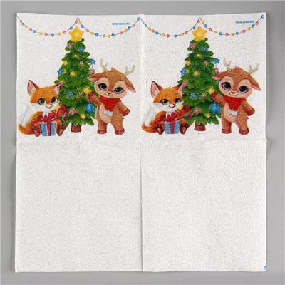 Салфетки бумажные «С Новым годом: зверята», однослойные, 24 × 24 см, в наборе 20 шт.